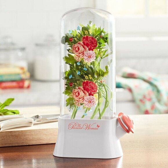 Pioneer Woman Sweet Rose Herb Keeper Water Well Base Clear Floral Plastic NEW - Picture 2 of 5